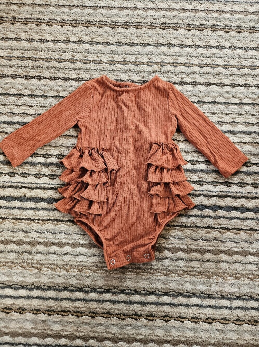 kate quinn Rust Ruffle Ribbed One-Piece Bodysuit